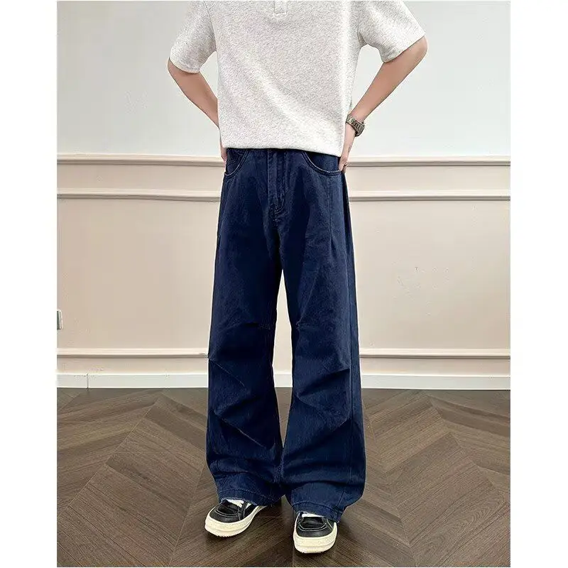 Men's Minimalist Solid Color Retro Street Sweatpants Casual Pants Wide Legs Cool Boys Spring Bottom Male High Waist Trousers