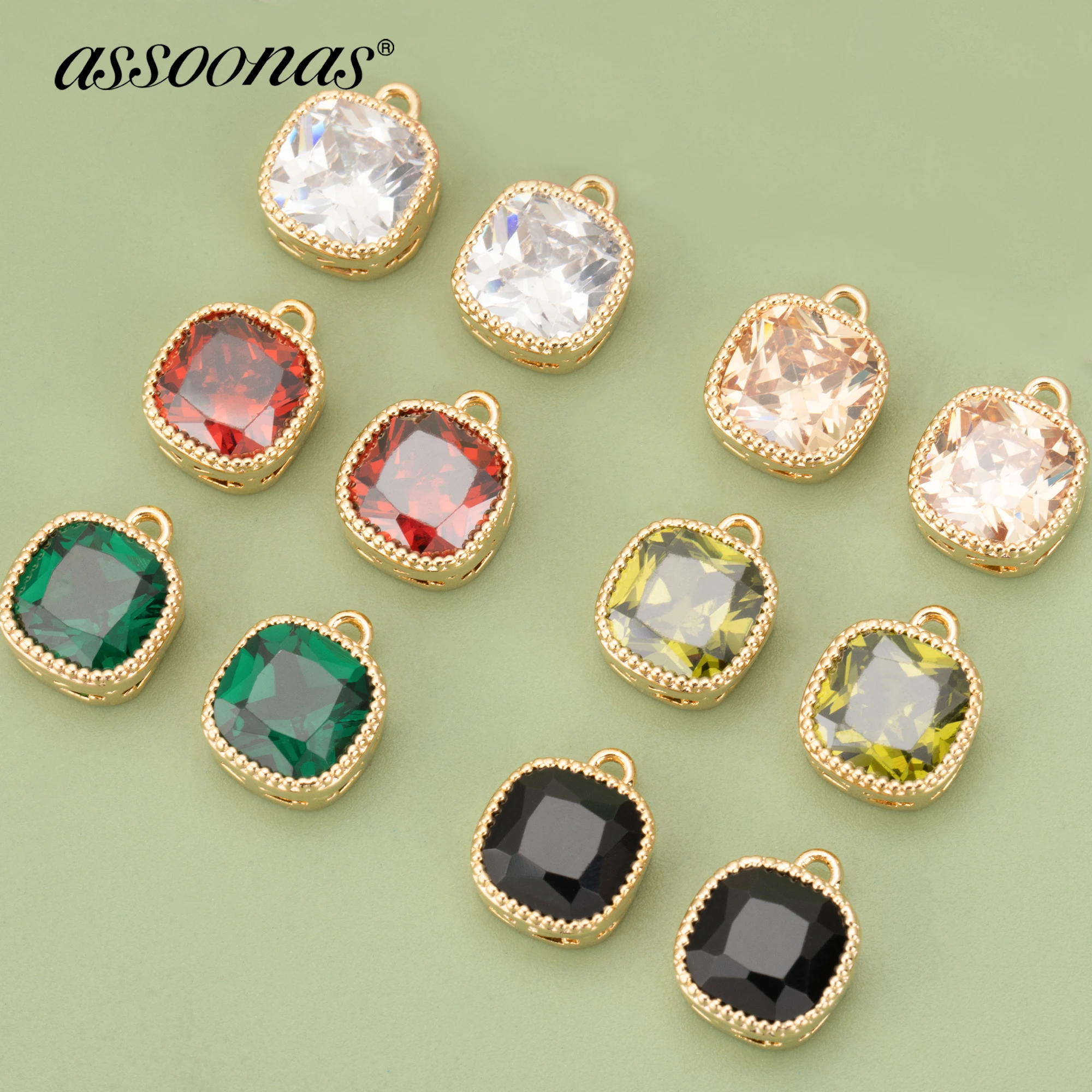 

(MC46) 6pcs 8.3x8.3MM High Quality 18K Gold Plated Copper and Zircons Charms Pendants Diy Jewelry Findings Accessories