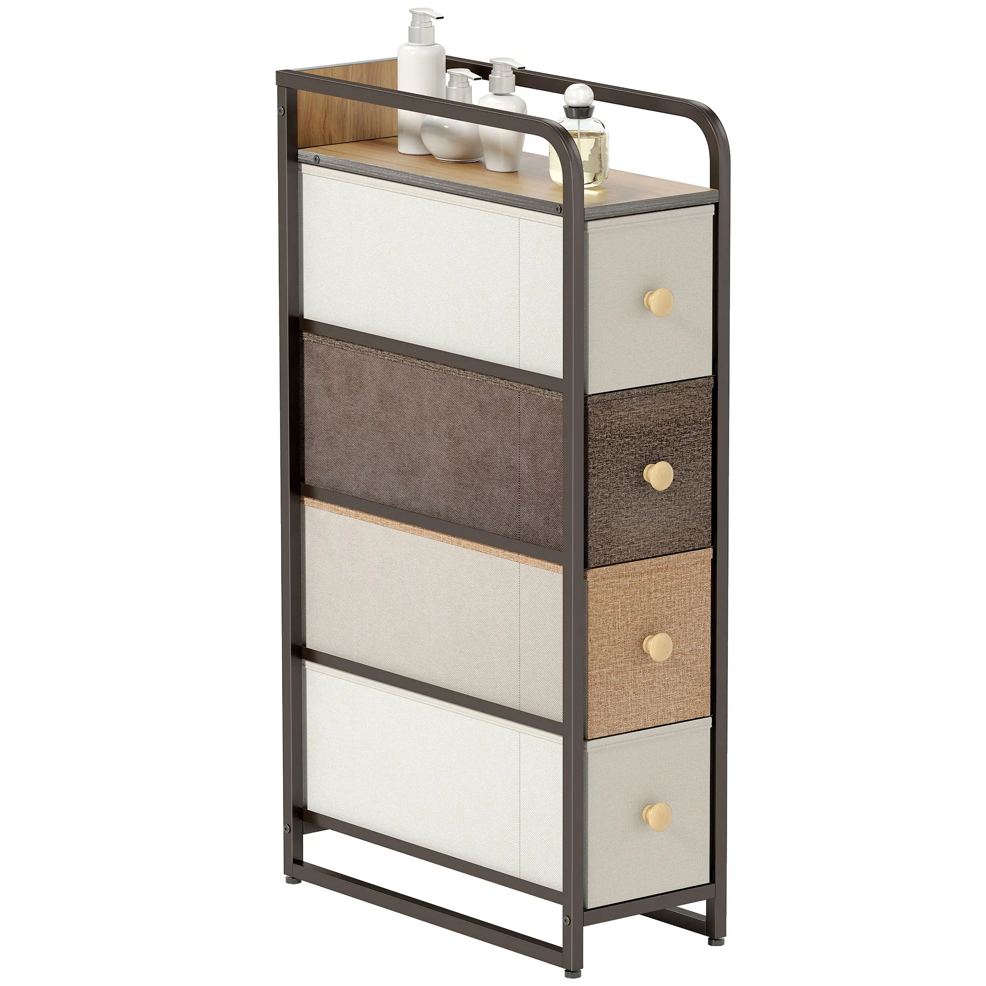 HOMCOM Cómoda con 4 Cajones de Tela Marco de Acero Cómoda para Dormitorio para Espacios Pequeños Salón Vestidor Multicolor