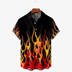 2024 Camicia da uomo con stampa fiamma Hawaiana Casual a maniche corte Top Fashion Beach Vacation Camicia con risvolto Abiti estivi da uomo oversize