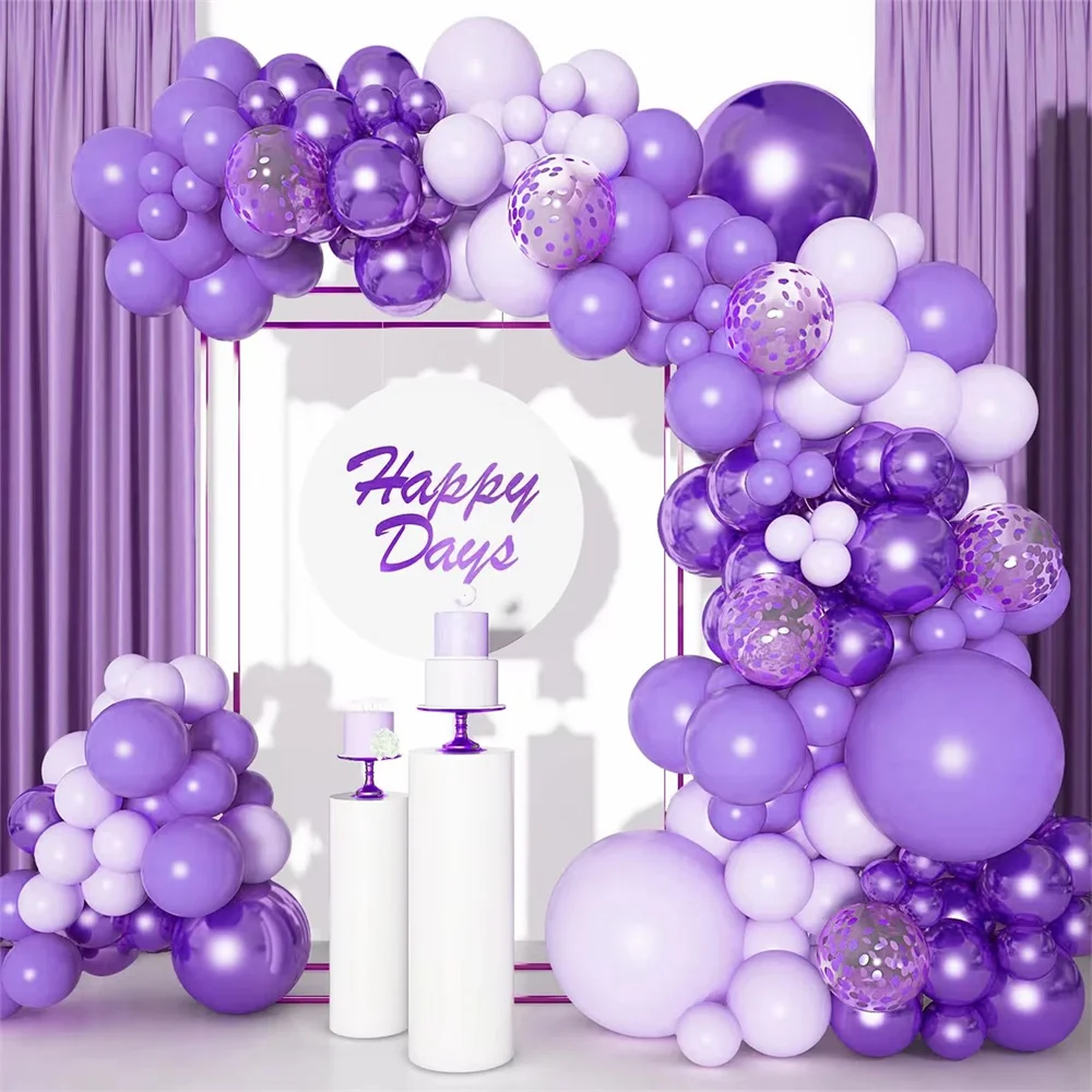 

106pcs Purple Balloon Garland Arch Kit Wedding Happy Birthday Party Decoration Metallic Sequin Confetti Baloon Baby Shower Globo