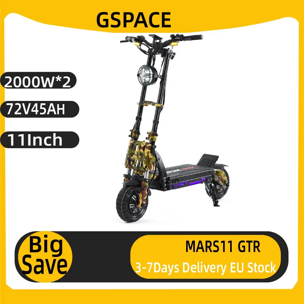 GSPACE MARS11 GTR Scooter électrique 2000*2W moteur 72V45Ah batterie Escooter 11 pouces pneus urbains e-scooter