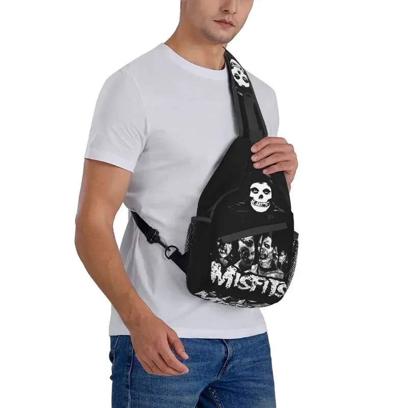 Punk Rock Misfits Skull Sling Chest Bag Customized Heavy Metal Music Shoulder Crossbody Backpack for Men Travel Hiking Daypack