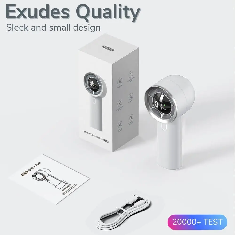 مروحة تربو صغيرة محمولة، سرعة عالية (1-100) مروحة تبريد قابلة للتعديل، بطارية 6500 مللي أمبير قابلة لإعادة الشحن، شاشة رقمية، بيرسو محمول باليد