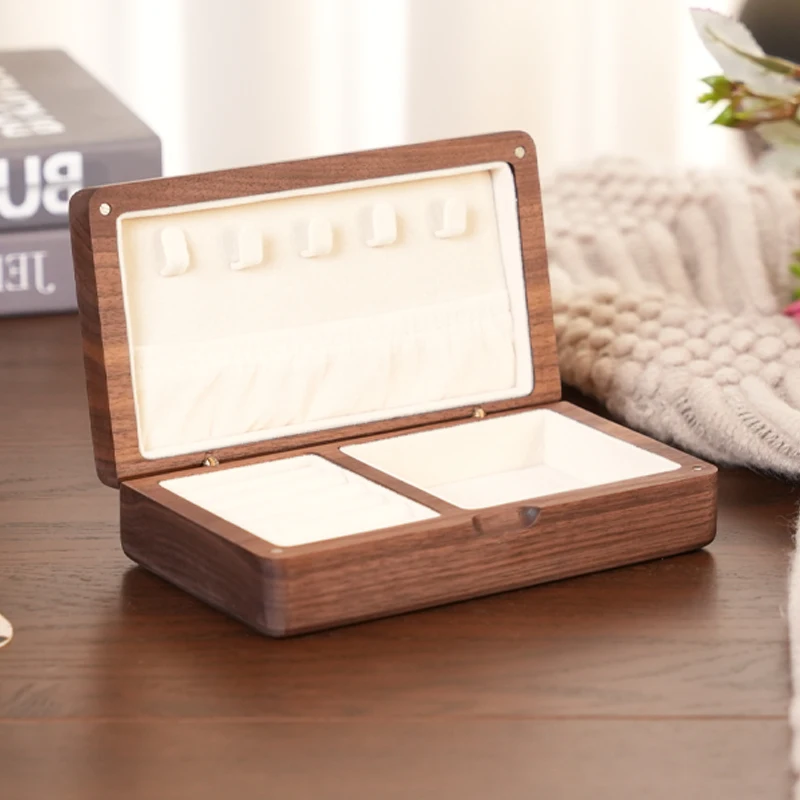 Premium Black walnut Jewelry Box - Wedding Ring Holder, Earring & Rings Storage, Elegant Gift Box for Women