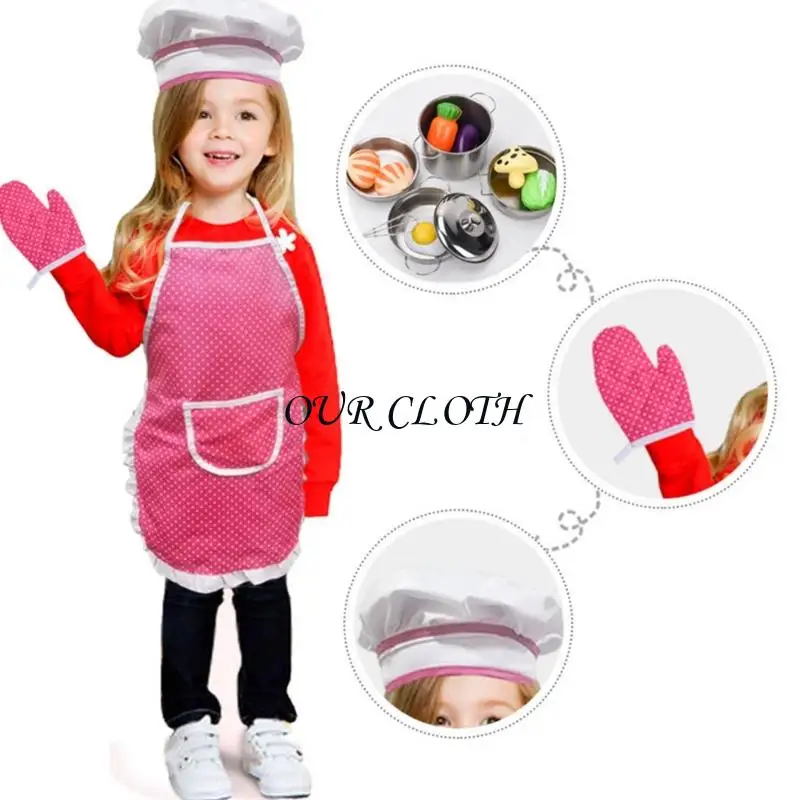 4PCS -Köche Dressing Kids Chefs und Schürze, Köche Kostüm -Set tun vor, Spielen Spielzeug Backwerkzeuge für Kleinkind Y1ac