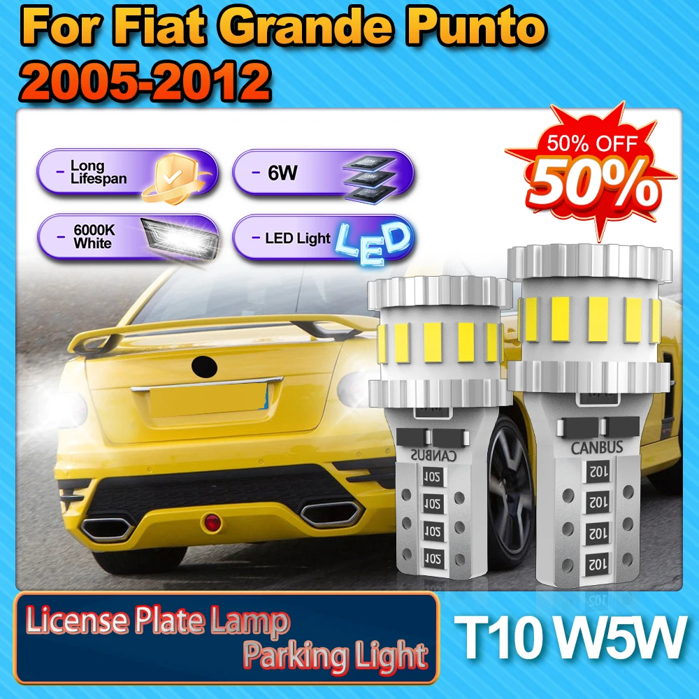 

For Fiat Grande Punto 2005-2012 2X W5W T10 194 168 License Plate Lamp 6W Super Bright LED Parking Light Car Accessories 3400LM