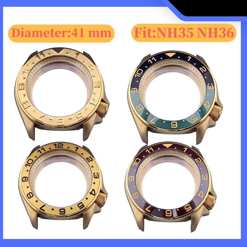 

41mm SKX SKX007 NH36 NH35 Gold watch case suitable for NH36 NH35 movement assembly, stainless steel case, sapphire glass