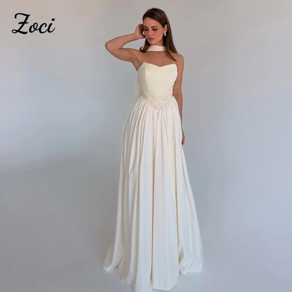 Zoci A Line Satin Customized Weddding Dresses Wrap Sweetheart Formal Evening Party Dress Corset Special Occasion Birthday Gowns