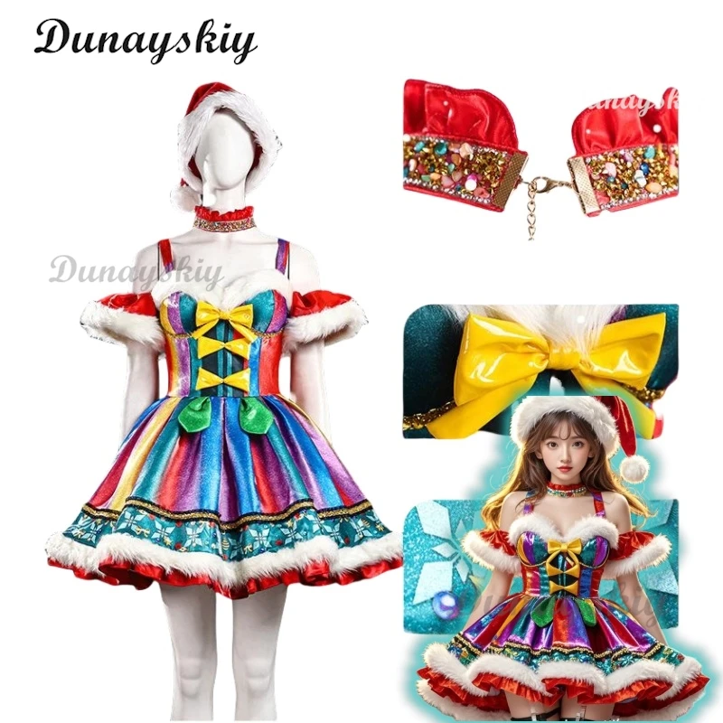 Christmas Dress Women Cosplay Costume Santa Claus Hat Uniform 2024 Female Women Clothes Xmas Clothing Party Customized