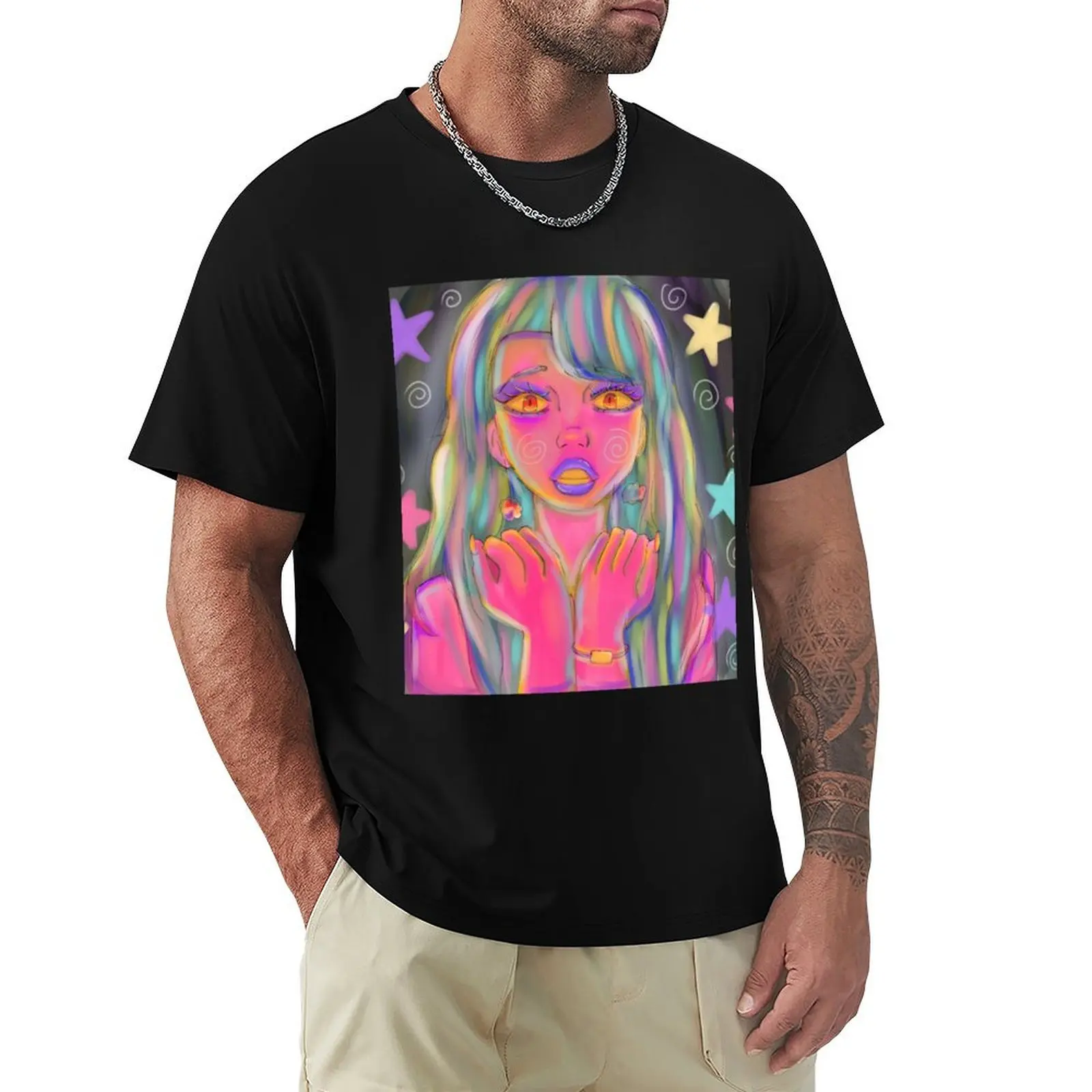 Rainbow lady surrounded by stars T-Shirt Breathable Travel T-Shirt