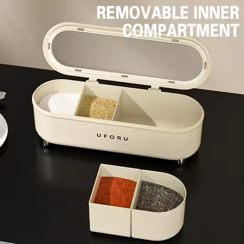 4 Grid Seasoning Box Large Capacity Sealed Spice Jar Multi-Purpose Spice Storage Case Kitchen Accessories For Salt Sugars