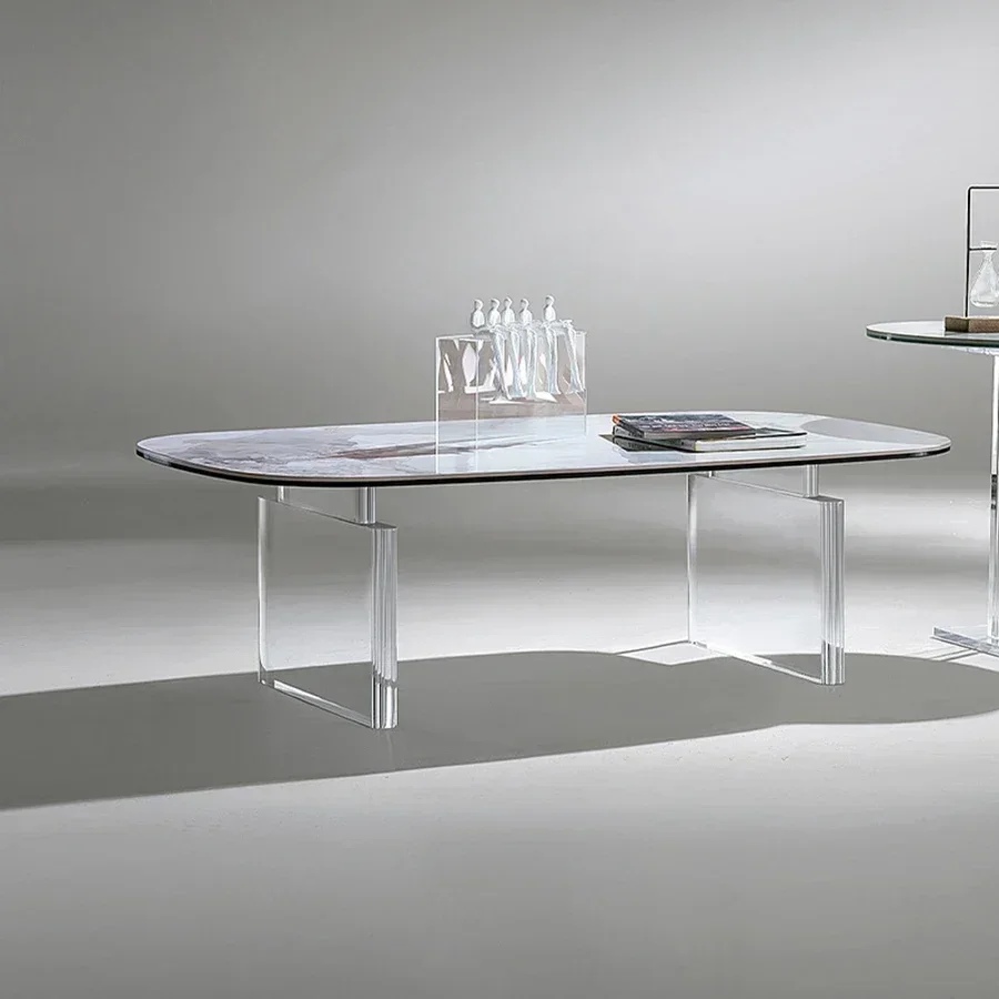 

Акриловый приставной столик для гостиной, кофейный дизайн, удлинение, итальянский прозрачный минималистичный глянцевый базовый прямоугольник, предметы домашнего дивана