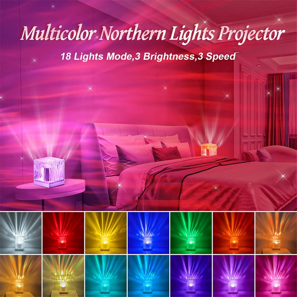 Northern Lights Aurora lampu proyektor, 18 warna pencahayaan Galaxy proyektor suasana hati, Remote Timer lampu proyektor