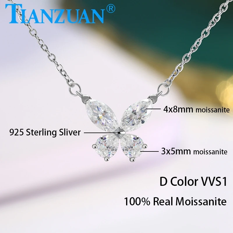 

New Shiny Butterfly Pendant Moissanite Necklace 925 Sterling Silver Exquisite Chain Fine Jewelry Gifts with GRA Certificate