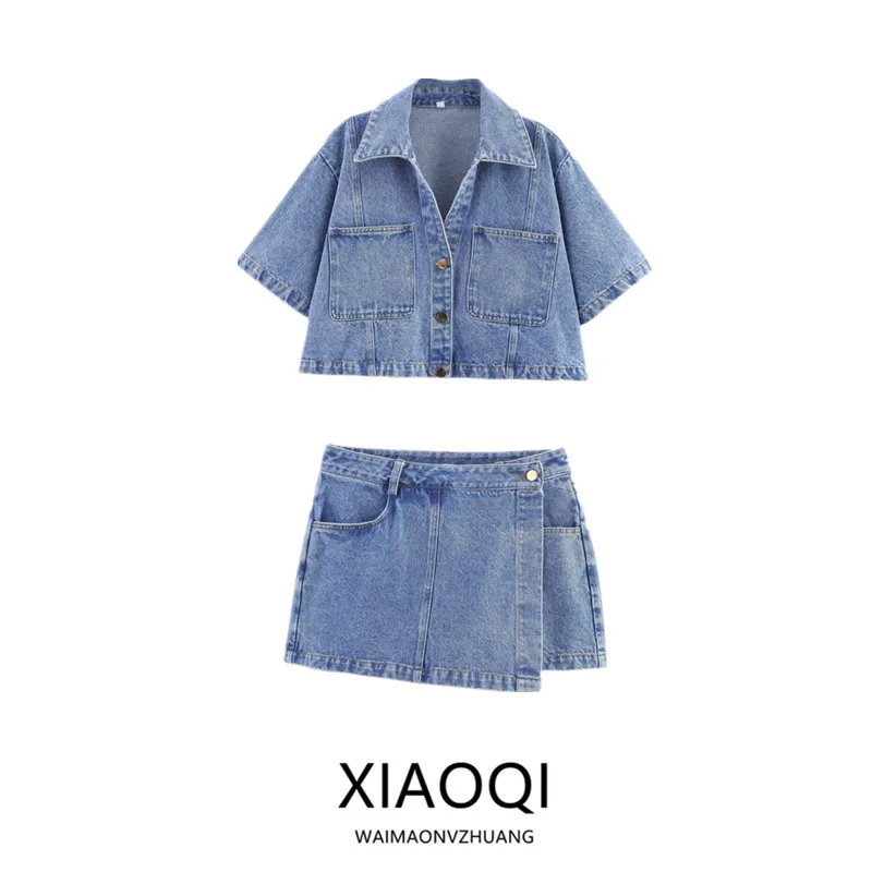 

Лето 2025: Новинка! Женская универсальная джинсовая юбка-шорты с коротким воротником и средней посадкой на талии.