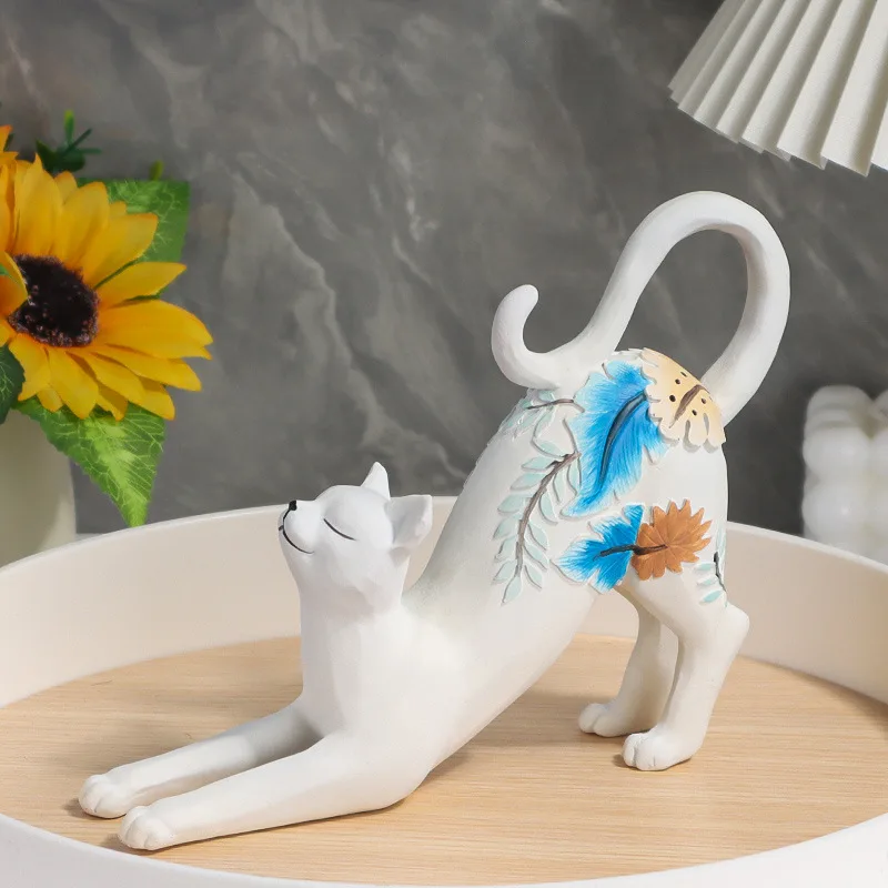 Colored White Lying Cat Resin Jewelry with Elegant and Cute Design, Perfect for Home Decoration