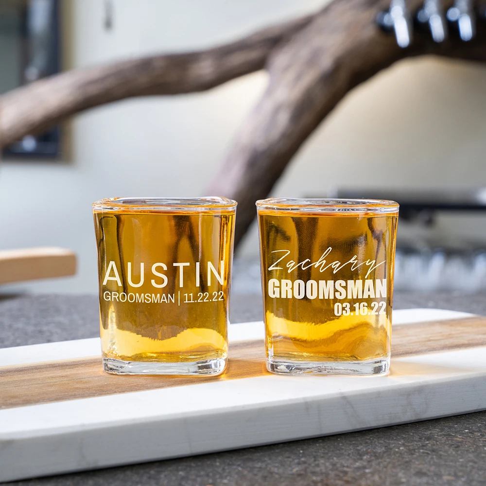 Personalized Gift for Groomsman Square Shot Glasses Wedding Party Best Man Engraved Shot Glasses Father of the Groom Proposal