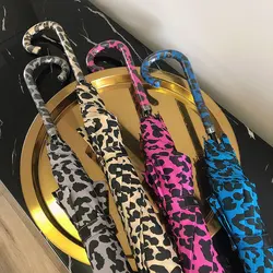 Retro Hipster Style Leopard Umbrellas for Lady Sun Protection Automatic Windproof Straight Handle Curved Long Umbrella