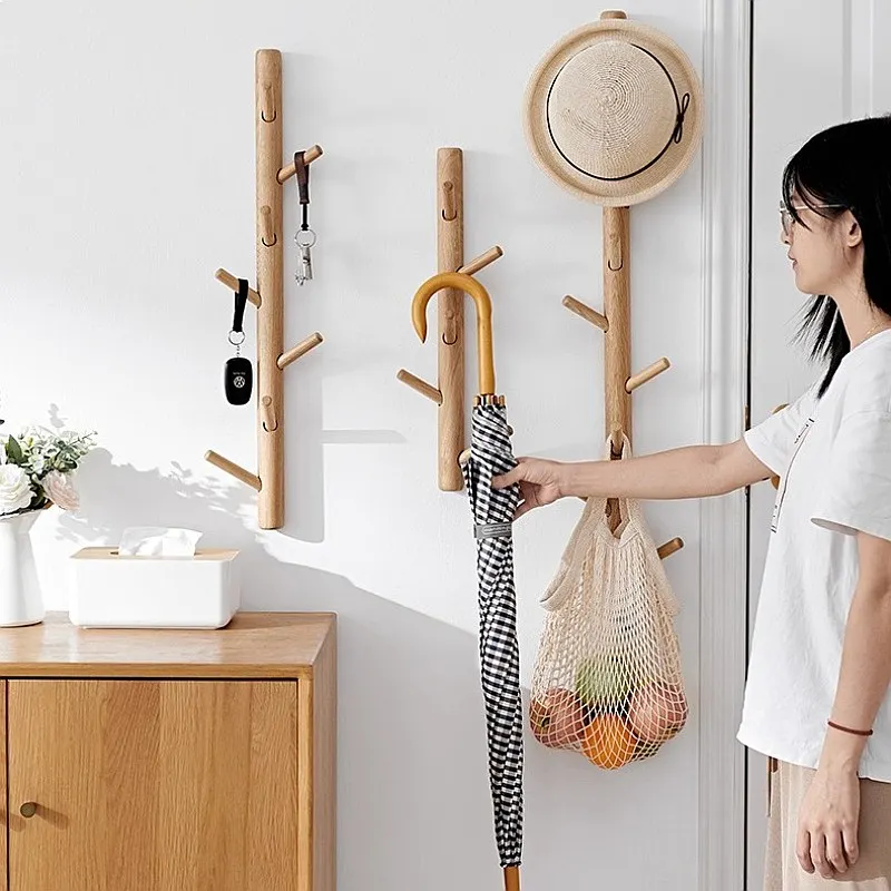 Branch-Shaped Wooden Wall Hanger Tree Coat Rack Space-Saving Entryway Organizer