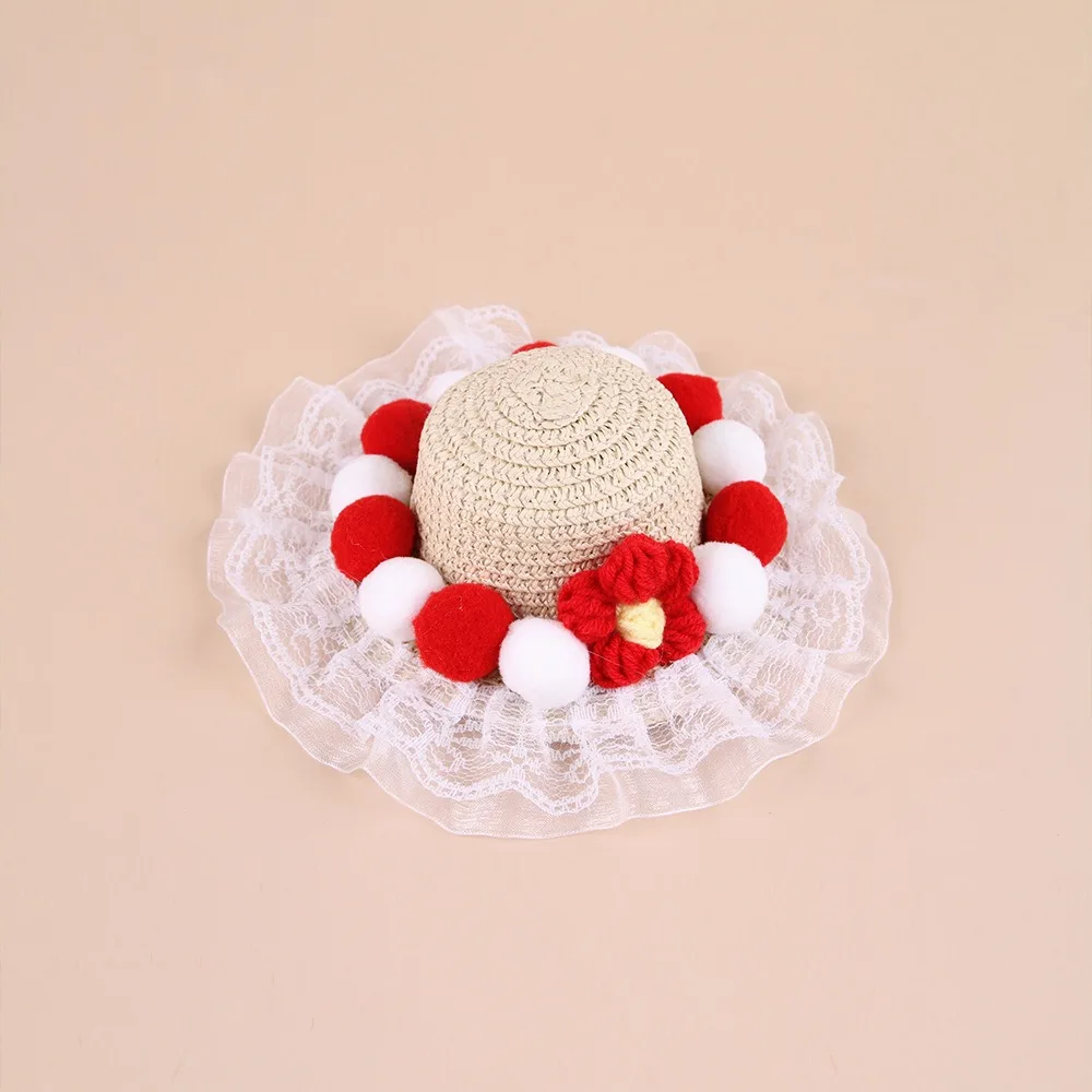 Pet Outdoor Supplies Princess Hat Puppy Sun Hat Adjustable Portable Dog Straw Hat Lace Cute Pet Summer Cap Small and Medium Dogs