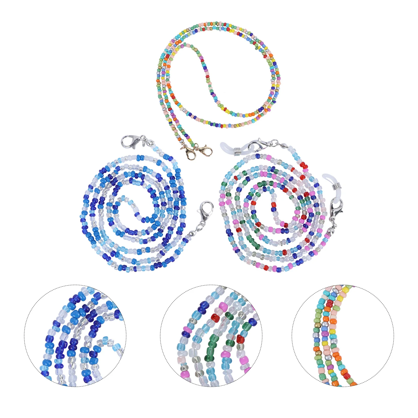 

3Pcs Eyeglasses Chain Bohemian Style Colorful Bead Decor Glasses Accessory Non-Slip Lanyard Eyeglasses Chain Glasses Accessory