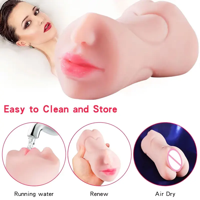 3 in 1 Pocket Pussy 3D Textured Male Sex Toy with Sexy Mouth Realistic Vagina and Tight Anus Sex Doll Stroker Adult Toys for Men