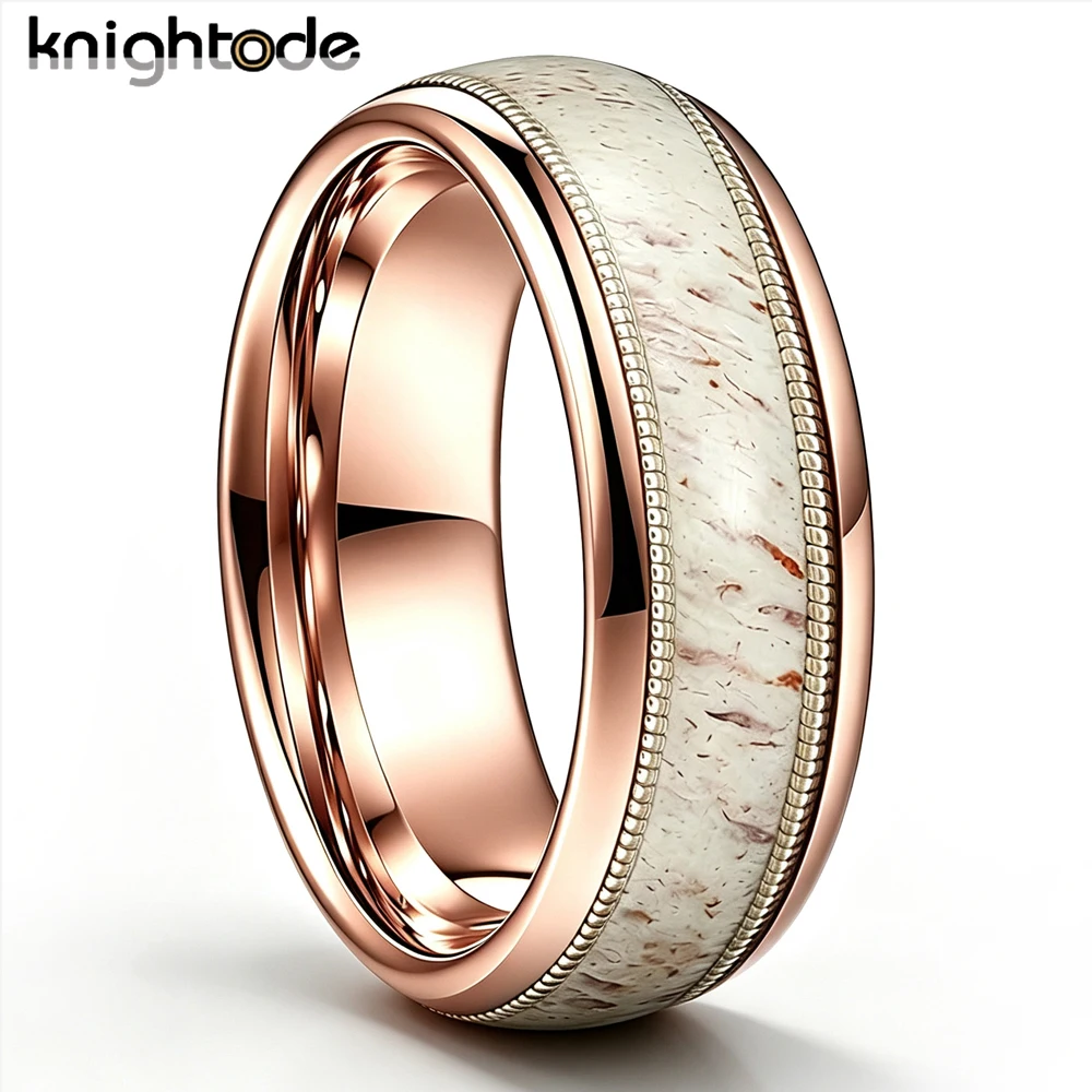 8mm Tungsten Carbide Ring for Men And Women with Deer Antler/Guitar String Inlay Anniversary Engagement Wedding Band Comfort Fit