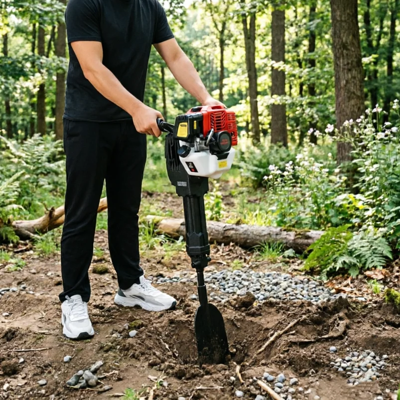 

52cc 1900w Tree Digging Machine 2‑stroke Handheld Pit Digger Adjustable Speed Digging Equipment for Garden Orchard Lawn Soil Pit Digging and Seedling Transplanting