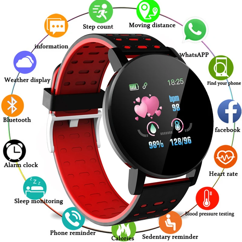 Reloj inteligente deportivo para hombre y mujer, pulsera con Bluetooth, control de la presión sanguínea, para Android e IOS, 119S