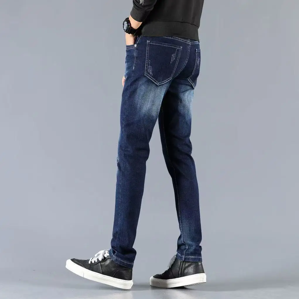 New Stretch Jeans Men's Teen Slim-fitting Casual Pants Men's Spandex 2026 Korean Trendy Trousers Work Bootcut Jeans for Man