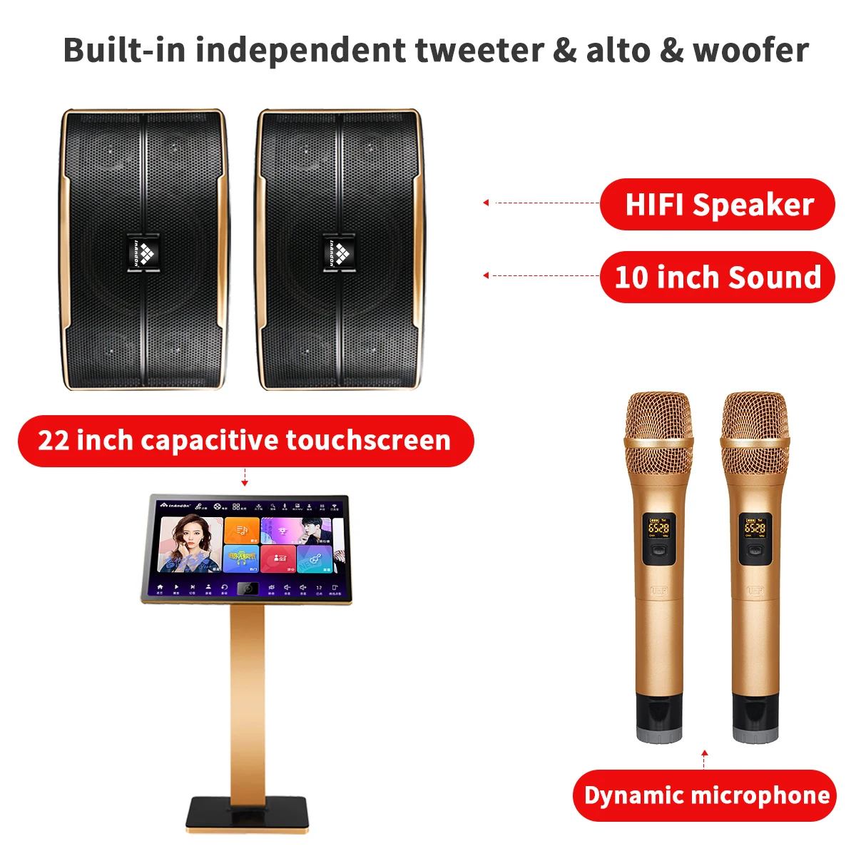 

21.5" Karaoke Machine 2T Home Theatre System with Speakers Microphones InAndOn Karaoke System All-in-one Karaoke Player Set