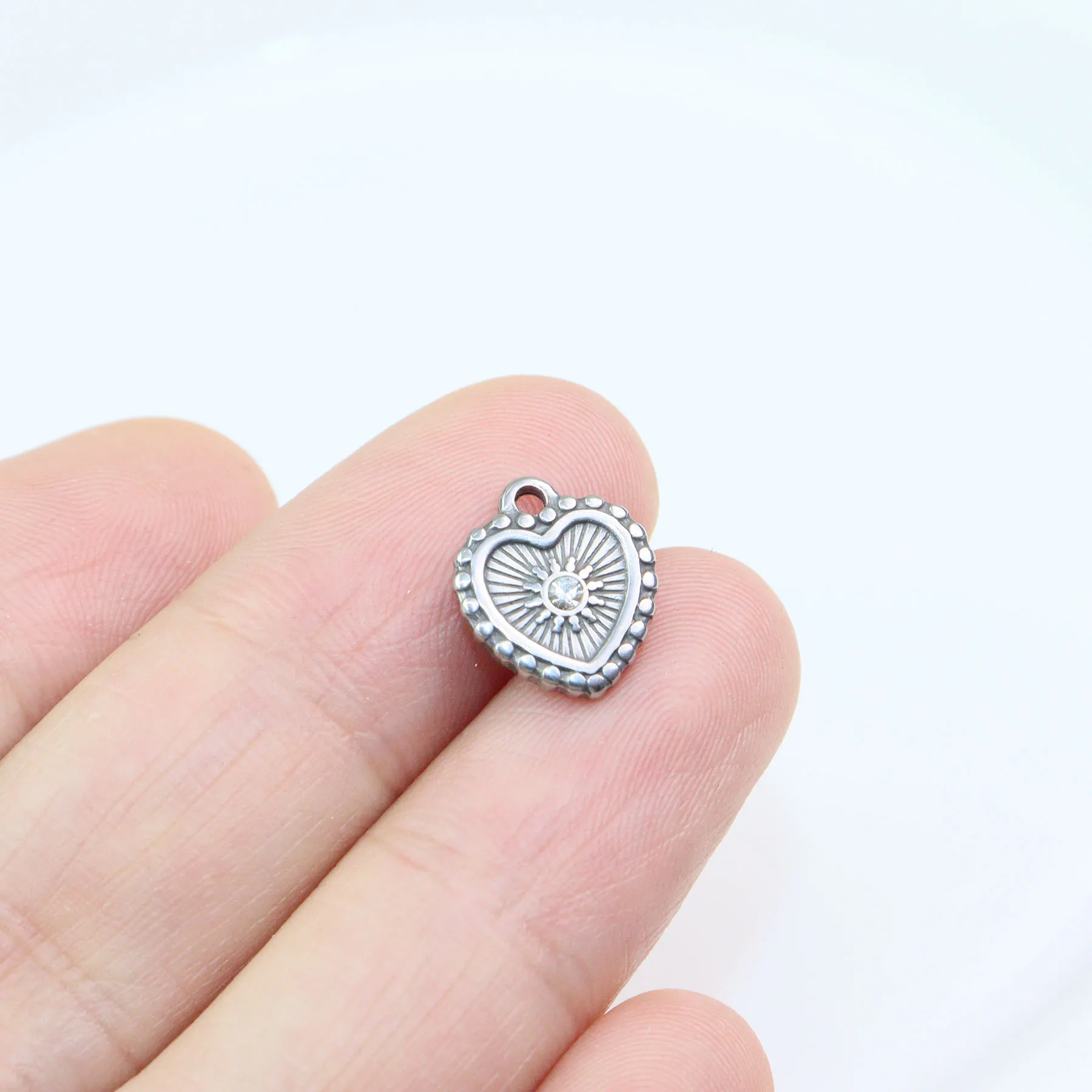 5pcs Stainless Steel Heart Stone Jewelry Charms Pendant DIY Handcraft  Vacuum Plate Waterproof Antiallergic