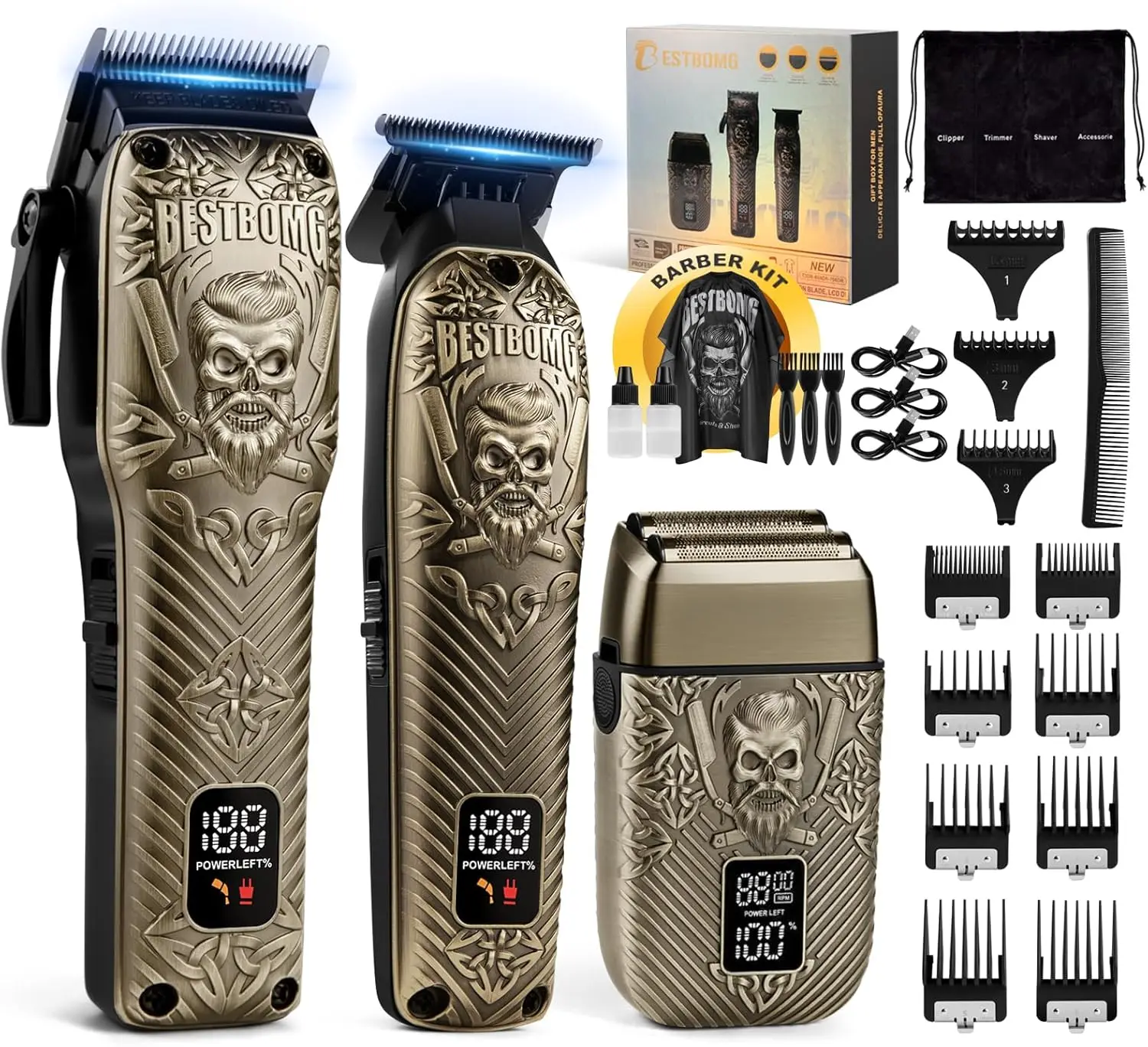 

Professional Men's Hair Clipper Set with T-Blade, Beard Trimmer & Rechargeable Shaver, LED Display, Grooming Kit