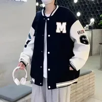 Trendy Preppy Style Jacket Unisex Color Blocking Versatile Spring Autumn Fashion Baseball Cap Hip Hop Trendy Hong Kong Style
