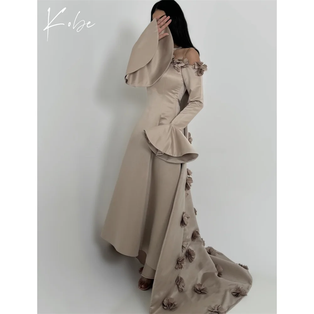 

Kobe Белые платья для выпускного вечера трапециевидной формы с открытыми плечами и длинными рукавами по индивидуальному заказу فساتين заслуживают цветок платье de gala noche mujer