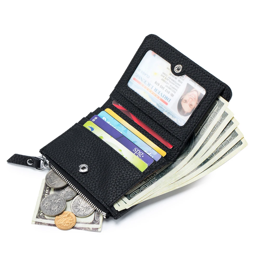 Dompet Pendek Lucu Pria Wanita Kulit Asli Dompet Koin Ritsleting Gaya Sederhana Tempat Kartu Kredit Bank Rfid Tas Uang Kecil Ramping