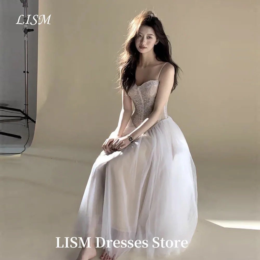 

LISM Simple A-Line Korea Wedding Dresses Sweetheart Soft Organza Lace Floor Length Elegant Bridal Gowns 웨딩드레스 Customized Corsets