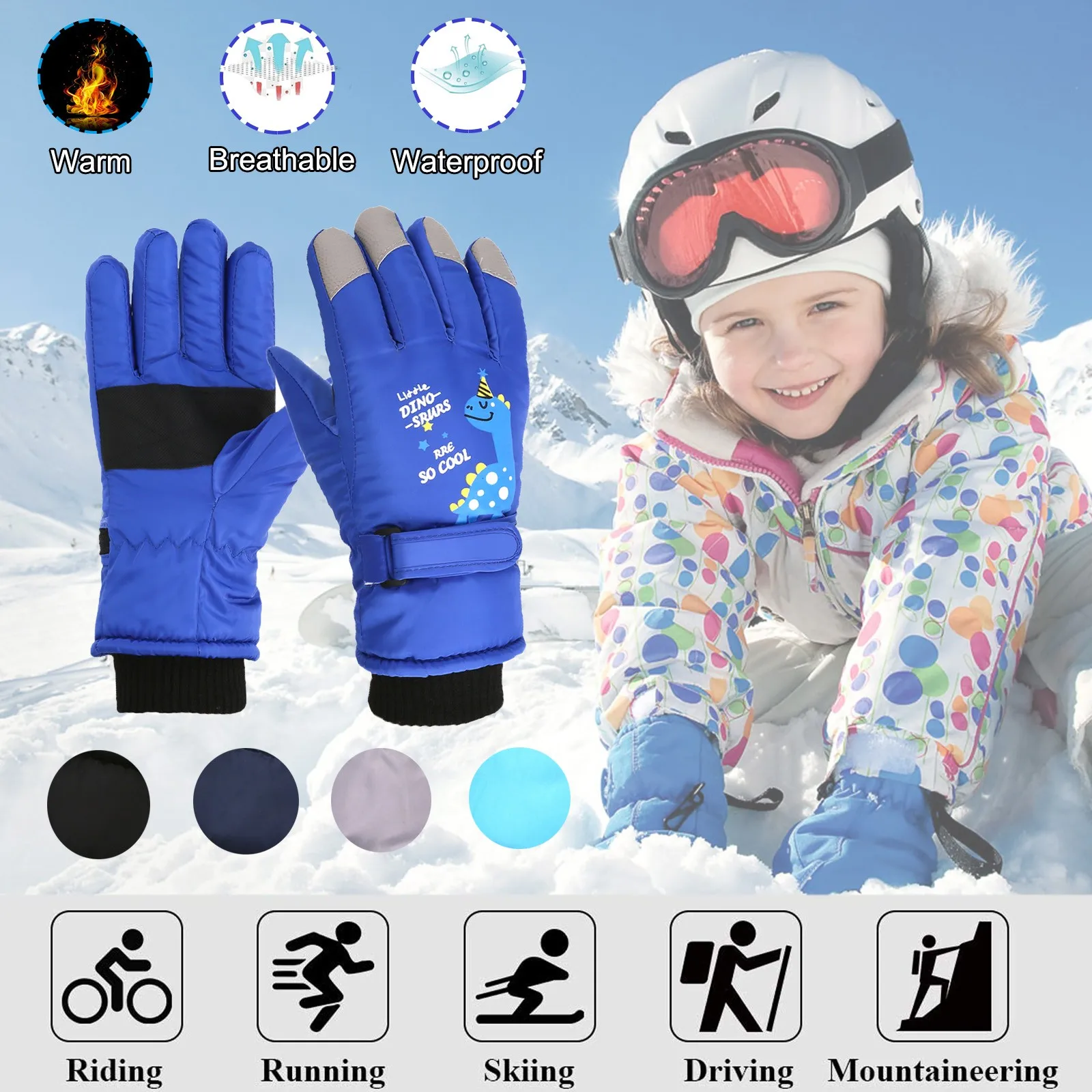 Winter Children Ski Gloves Thicken Waterproof Kids Gloves Snowboard Riding Snow Child Winter Gloves for Boys and Girls 5-9 Years