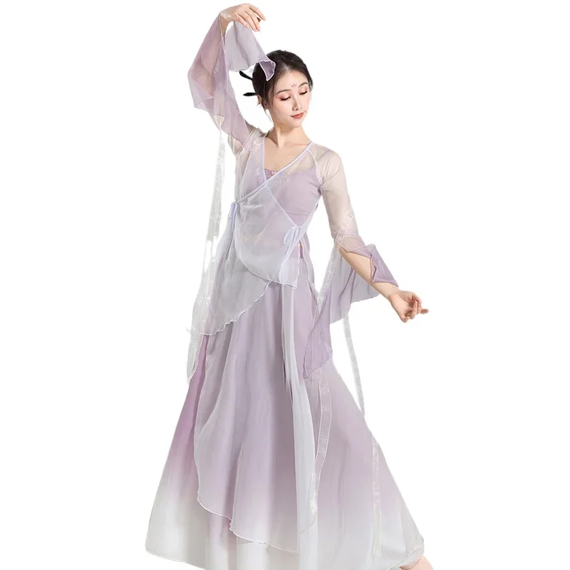 Classical dance clothes elegant immortal body charm gauze clothes Dance in China hanfu training clothes table performance