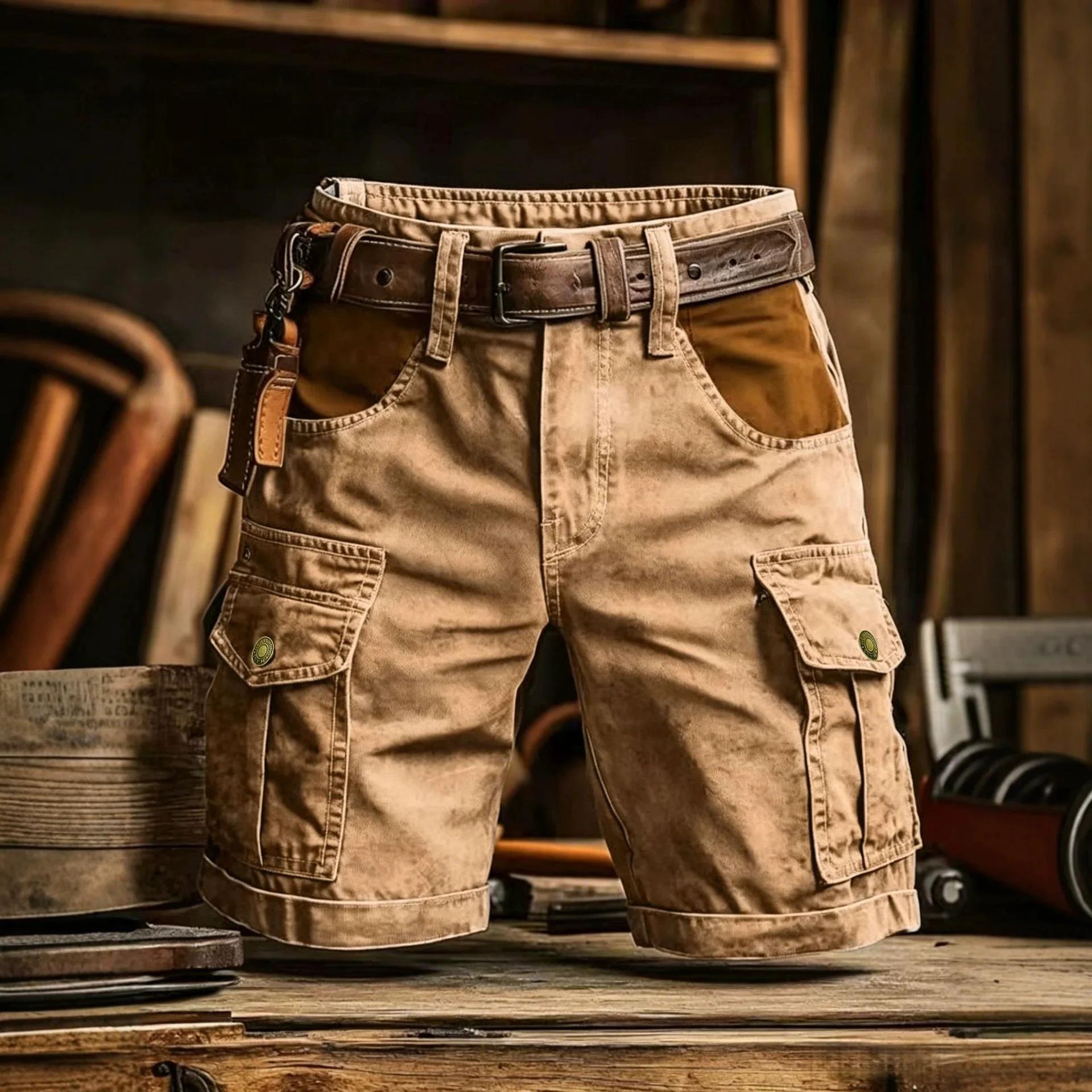 Summer 100% cotton Men's Sports Shorts American Street Punk style spliced Casual Shorts Outdoor Multi-functional Cargo Shorts
