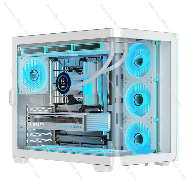 Panoramic Curved Glass Desktop PC Case ATX Mid Tower Gaming Computer Chassis Full View Side Window Support 360mm Liquid Cooler view 3