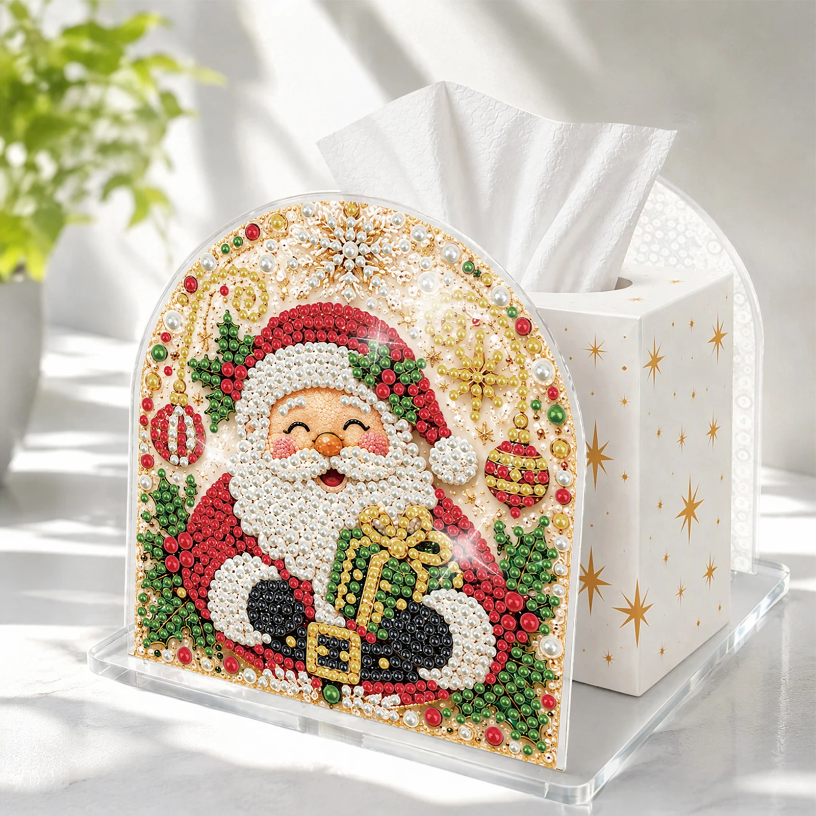 DIY Pearl Diamond Art Christmas Tissue Box Holder Acrylic Desk Decor Craft Kit 5.71x5.71in