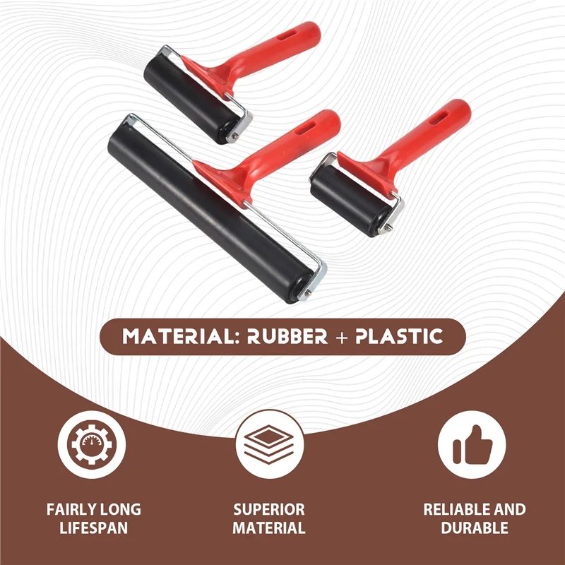 【Venda relâmpago】3 pçs rolo de borracha brayer cola rolo ferramentas para impressão carimbar papel de parede colagem aplicação 6/10/20 cm