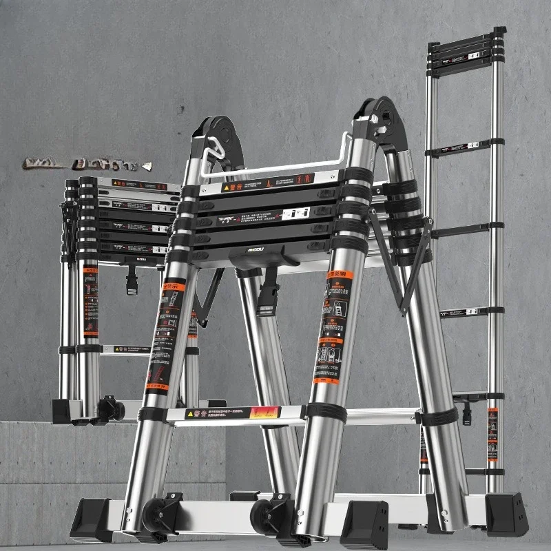 Stainless steel telescopic ladder herringbone ladder thickened folding ladder multi-functional lifting engineering staircase