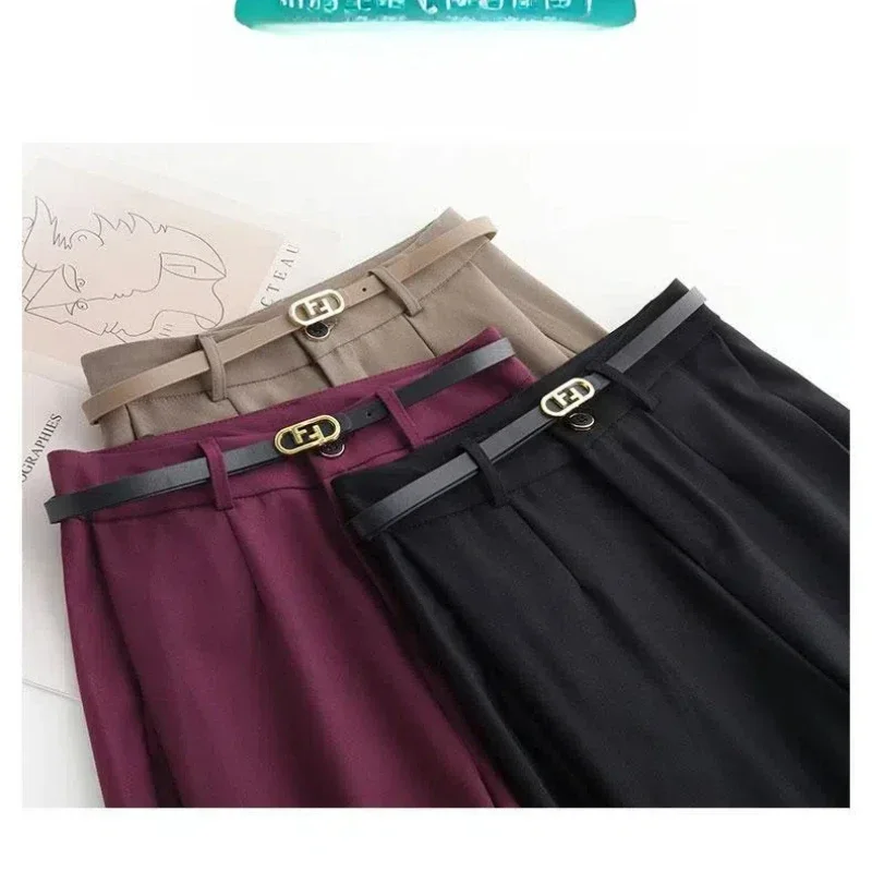 Spring Autumn Women\'s Clothing Solid Color Button Zipper High Waist Pockets Trousers Trouser Suits Straight Commute Pants