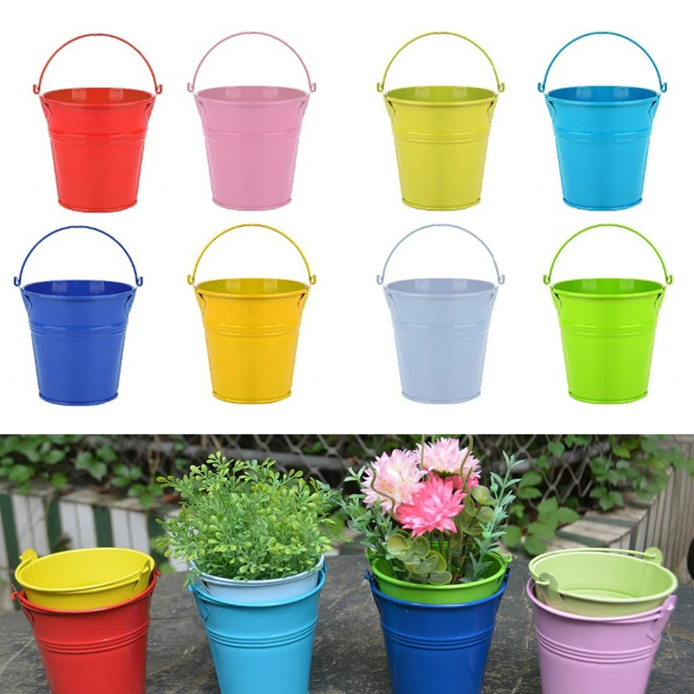 

8Pcs Flower Pot Bucket Set Vintage Iron Wall Planters for Garden Balcony Fence Decoration Outdoor Flower Display