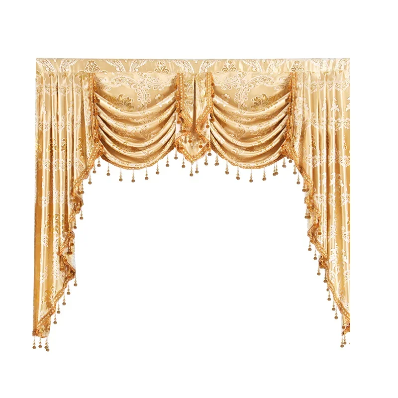 European Royal Luxury Gold Valance Curtains for Bedroom Living Room Kitchen Elegant Window Top Home Decoration Custom Style