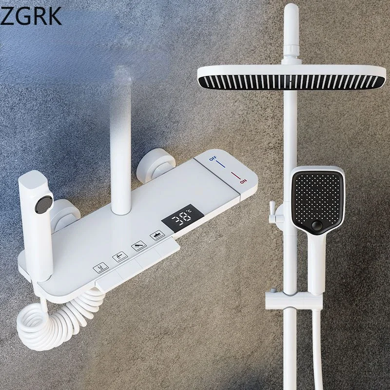 

Thermostatic Shower System Solid Brass Bathroom Shower Matte Gunmetal Black Piano Key Digital Display Shower Faucet Set