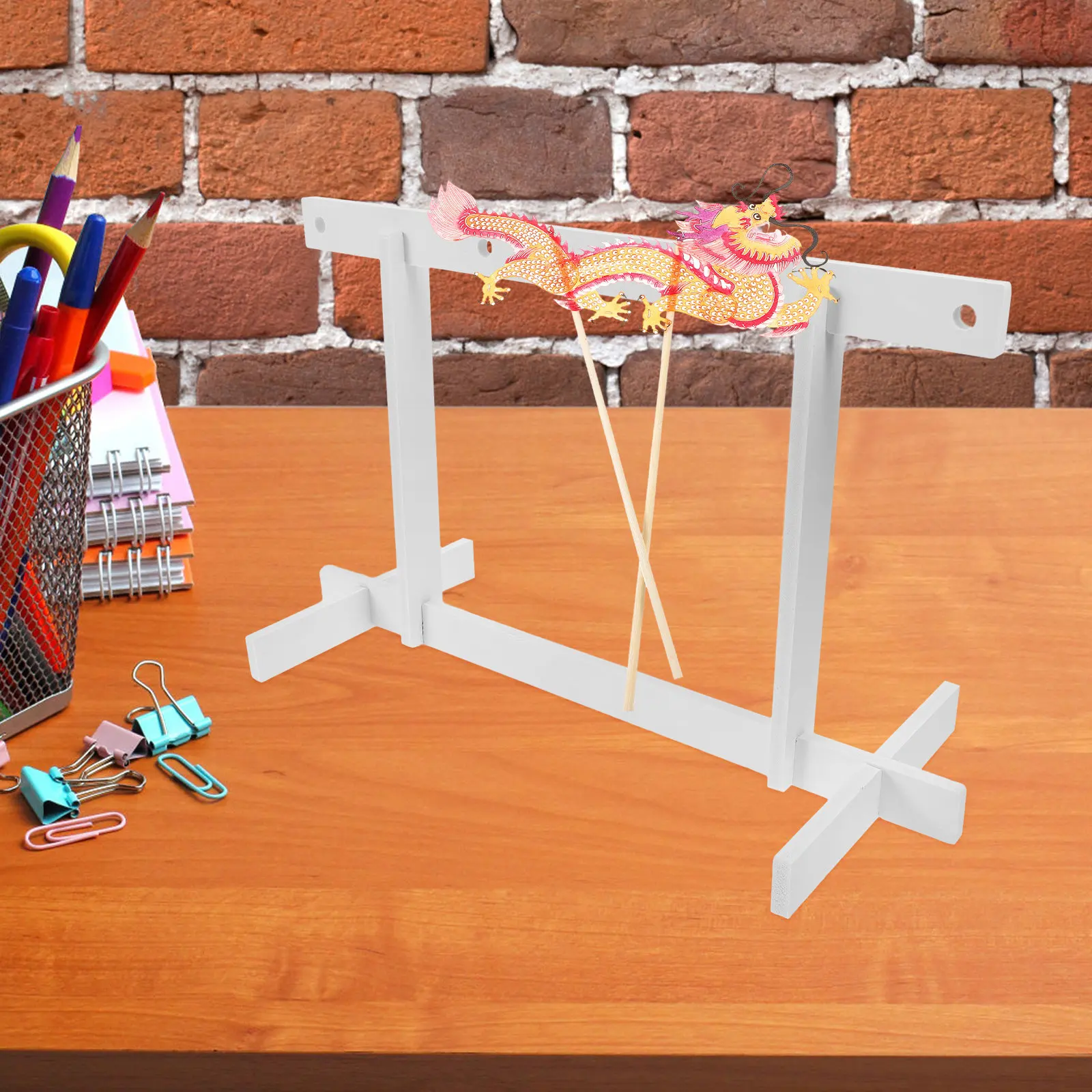 Traditional Chinese Shadow Puppet Storage Rack Elegant Display Stand with Multiple Slots for Kids Classroom Playroom Puppet